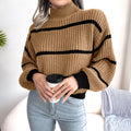 Autumn Winter Women'S Long Sleeve Fashion Oversized Striped Sweater Casual Turtleneck Side Split Tunic Jumper Knit Pullover