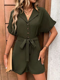 European and American Foreign Trade Women'S Lapel Lace-Up Jumpsuit Summer Button Design Sleeveless Jumpsuit