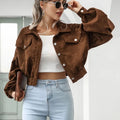 Cropped Bomber Jacket for Women, Lantern Sleeve Tops, Outwear Clothes, Corduroy, Autumn and Winter Coat, New, 18047