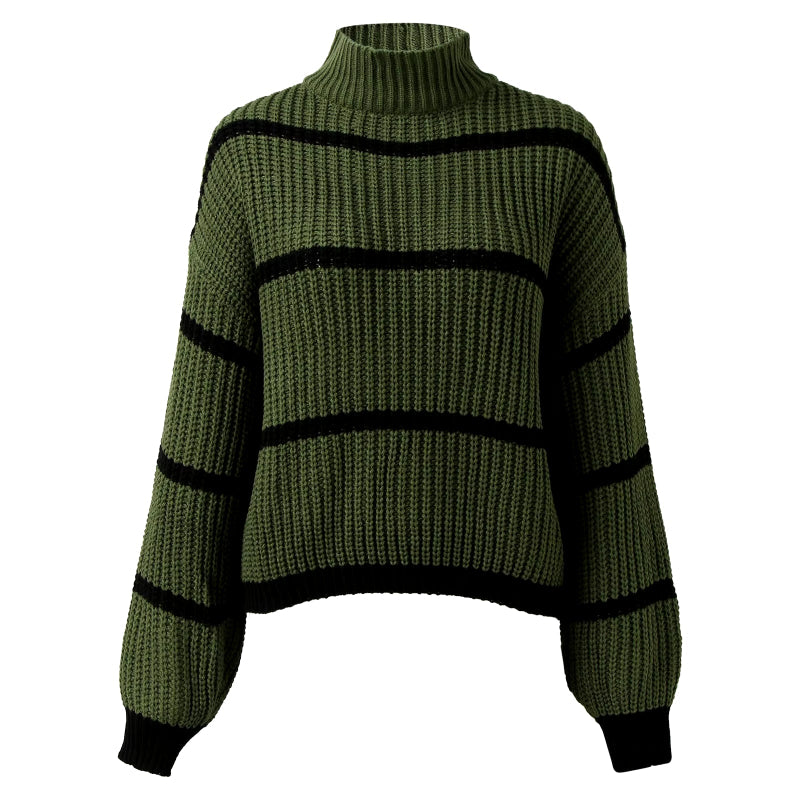 Autumn Winter Women'S Long Sleeve Fashion Oversized Striped Sweater Casual Turtleneck Side Split Tunic Jumper Knit Pullover